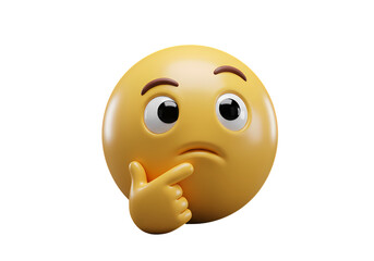 3D Thinking Emoticon Contemplative Face isolated on transparent background