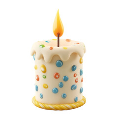 Festive birthday candle with colorful dots and a lit flame a sweet treat for celebrations