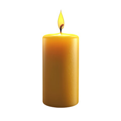 A single yellow candle burning brightly a peaceful flame illuminates the wax