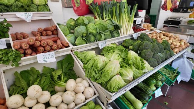 Vegetables on Mercado dos Lavradores Farmers Market in Funchal, Madeira Island, Portugal