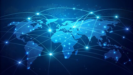 Global network connections for technology background with data transfer, dots, and digital earth design for banner use .