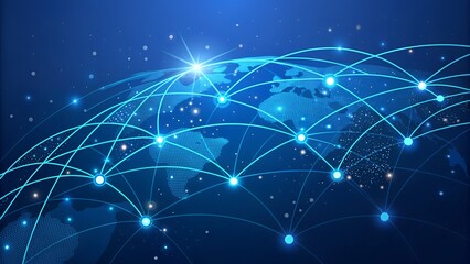 Futuristic technology network background showcasing global connectivity, data transfer nodes, and abstract earth design with glowing dots for banner use .