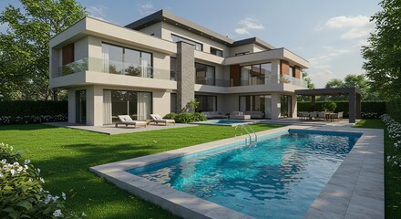 Fototapeta premium Modern house with pool architecture design