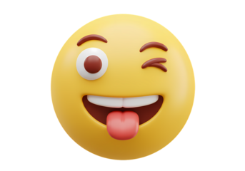 Funny Winking Emoji with Tongue Out 3D Render isolated on transparent background