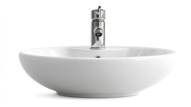 Minimalist white porcelain sink isolated on white background  