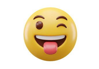 Fototapeta premium Winking Emoji 3D Render Fun Playful and Mischievous Expression isolated on transparent background