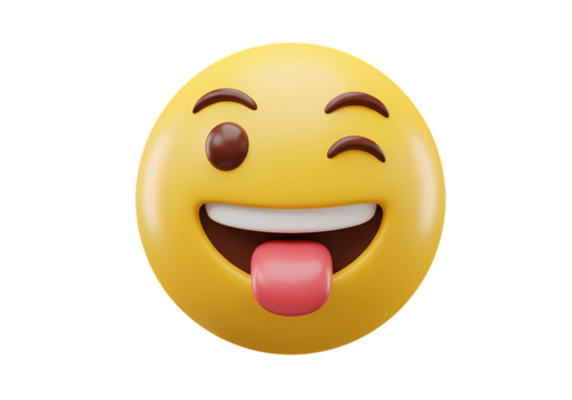 Winking Emoji 3D Render Fun Playful and Mischievous Expression isolated on transparent background