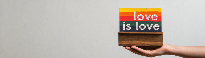 Pride month celebrates LGBTQ love with vibrant rainbow sign held in hand