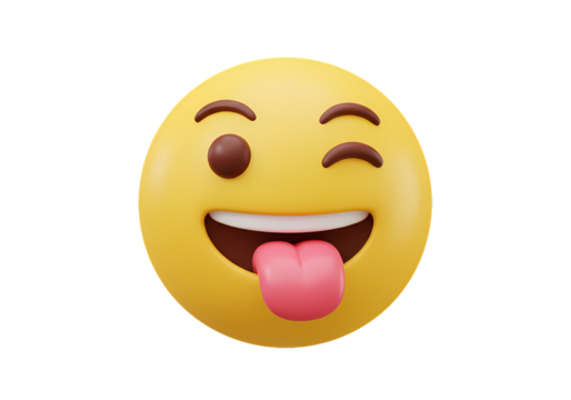 Winking Emoji with Tongue Out 3D Rendering isolated on transparent background - Powered by Adobe