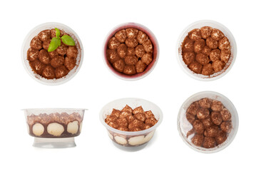 Tiramisu Cake Isolated, Coffee Dessert, Italian Tiramisu Biscuit with Mascarpone and Cocoa Powder