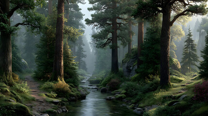 Fototapeta premium Serene Forest Stream Calming Nature Wallpaper