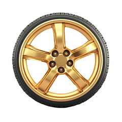 Obraz premium Gold alloy wheel with black tire isolated on white background luxury car part