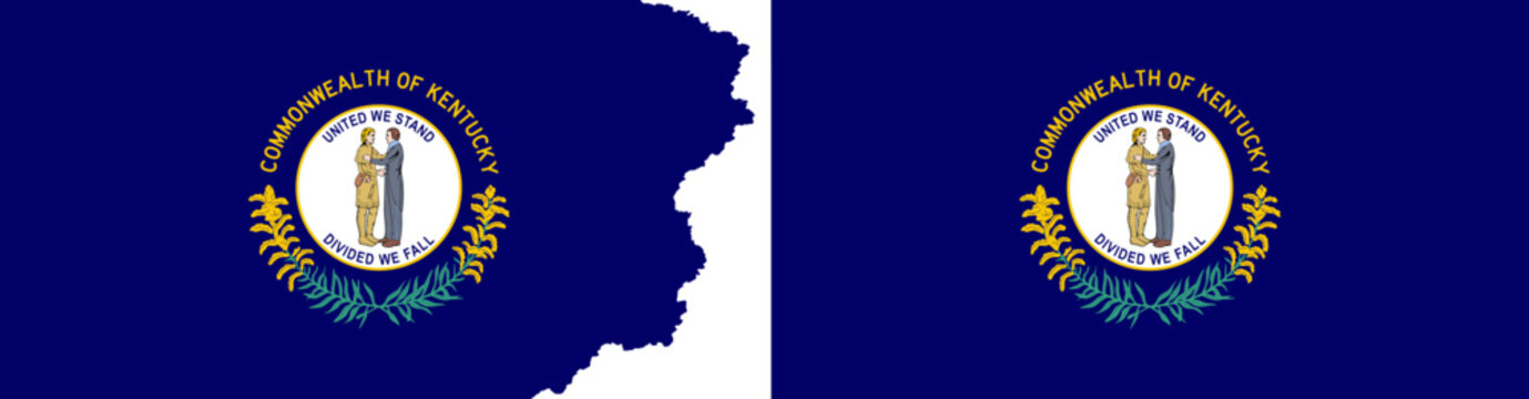 State of Kentucky flags vector. Standard flag and with torn edges