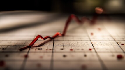 Line graph showing financial growth trends with red upward movement on corporate data chart depicting market analysis and investment performance statistics.