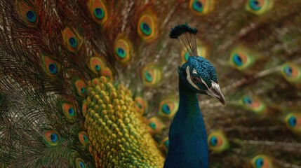 Obraz premium Close-up of a peacock's vibrant plumage.