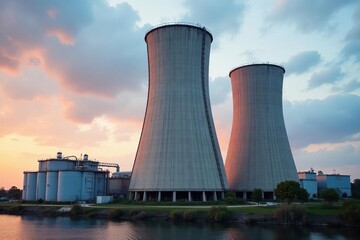 Large industrial cooling tower, close-up view, utility, infrastructure, air