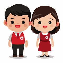 Fototapeta premium Adorable Cartoon School Children in Uniform. Happy Kids Illustration