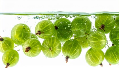 Custom AI Model of greenberries sinking underwater with air bubbles isolated on white background