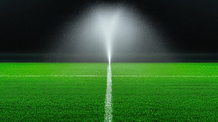 Obraz premium Green field water sprinkler irrigation