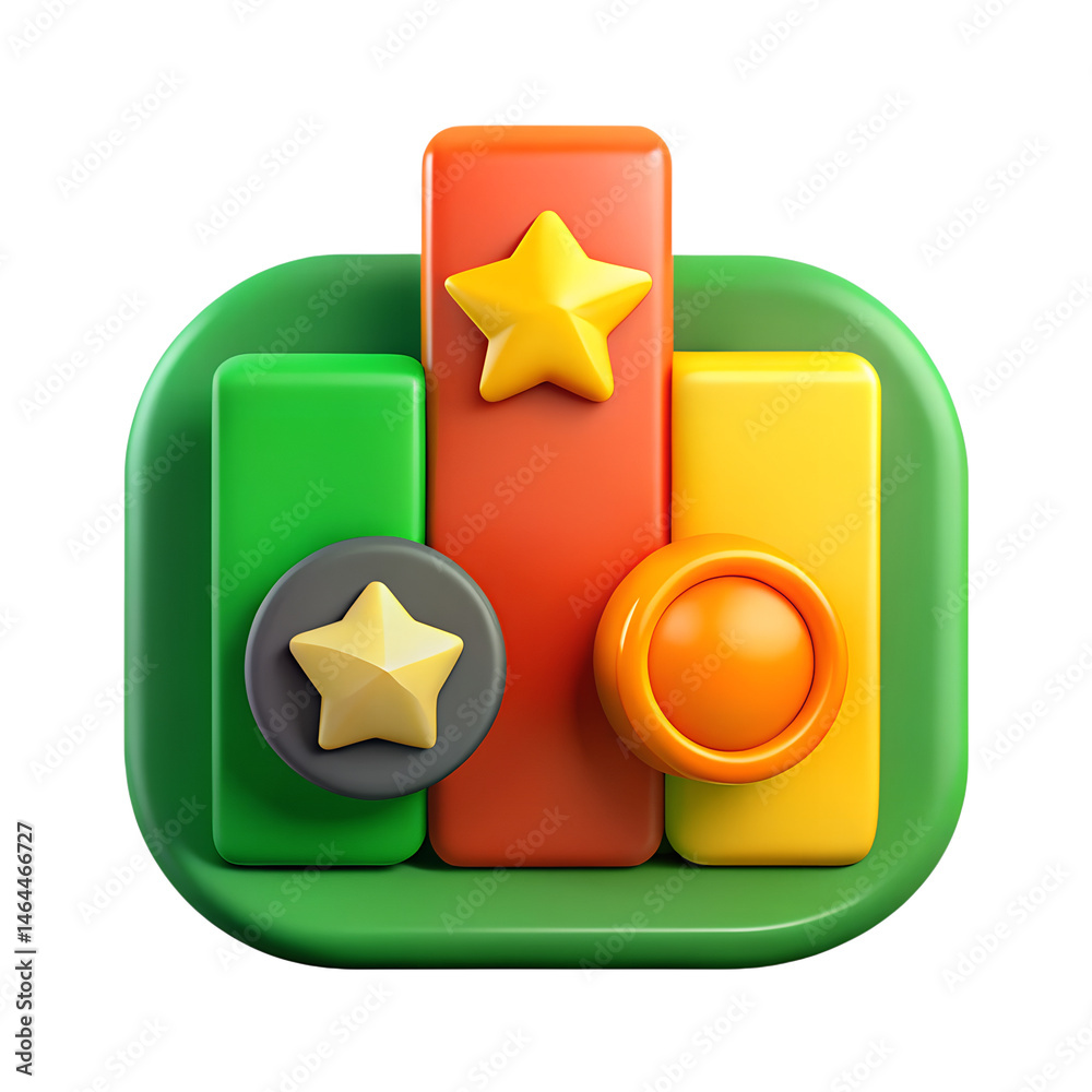 Poster colorful 3d rendered chart with stars and circular elements on green background high quality 3d rend