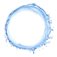 Blue water ring splash isolated on white background