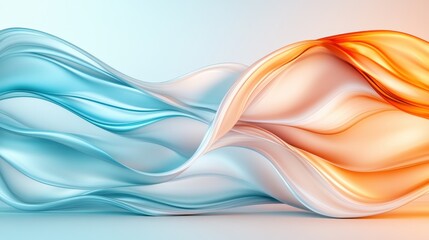 This image features elegant flowing waves blending blue and orange hues, creating a dynamic and visually appealing composition that evokes movement and fluidity.