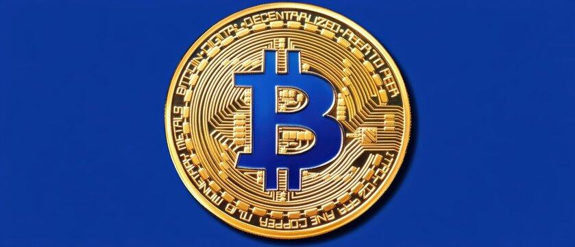 Bitcoin cryptocurrency gold coin digital asset representing blockchain technology finance investment and economic growth in modern market.