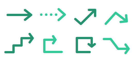 シンプルなグリーンの矢印アイコンセット
