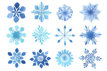 Scandinavian snowflakes watercolor Illustration collection isolated on white background