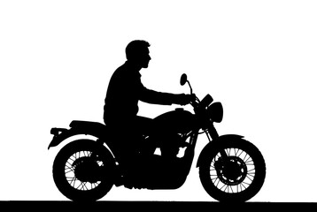 Black and white vector silhouette of a motocyclist in sideview