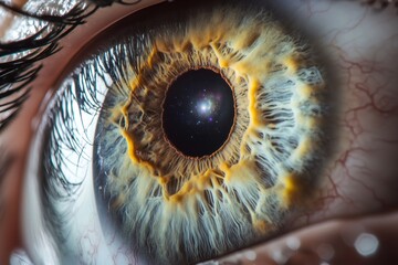 Close up of a human eye reflecting a galaxy, symbolizing the connection between inner self and the vastness of space
