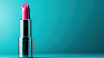 A sleek pink lipstick tube rests on a smooth teal backdrop, representing the intersection of elegance and modernity in the beauty industry.