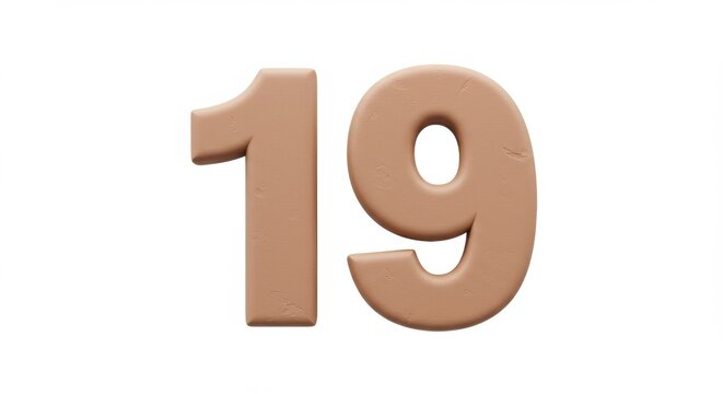 Number Nineteen, 3D Rendered, Isolated on White