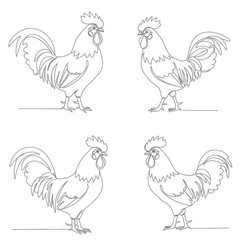 Set of cute rooster animals cartoon coloring page illustration vector. For kids coloring book.