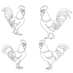 Set of cute rooster animals cartoon coloring page illustration vector. For kids coloring book.