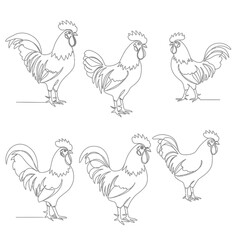 Set of cute rooster animals cartoon coloring page illustration vector. For kids coloring book.