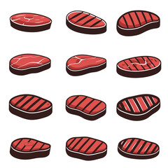 beef meat steak food icons vector design symbol black white illustration collections sets