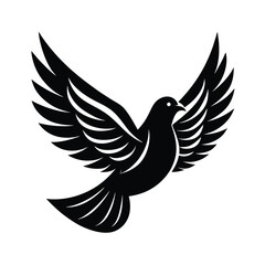 Elegant black and white dove in flight simple vector illustration on white background