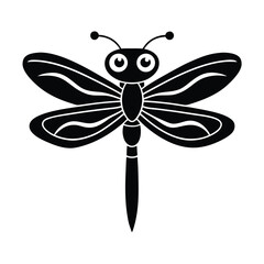 Simple black and white dragonfly illustration suitable for children's books and educational materials