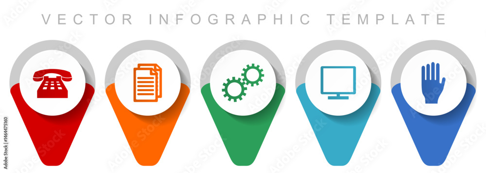 Poster technology pointer collection, miscellaneous icons such as phone, document, gears, tv and hand, flat