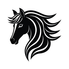 Elegant black horse head silhouette illustration depicting grace and power on white background