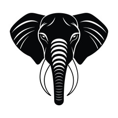 Vector illustration of a majestic elephant head in black and white with tusks