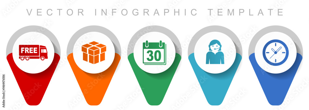 Poster business pointer collection, miscellaneous icons such as free delivery, calendar, clock and call cen