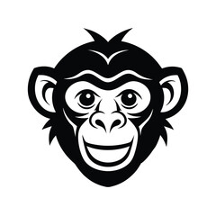 A bold and striking black and white vector illustration of a smiling monkey face