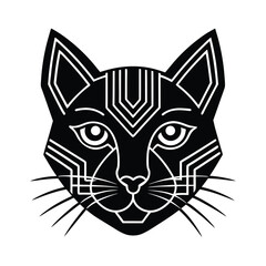 Stylized black cat head illustration with geometric decorative details in modern minimalist design
