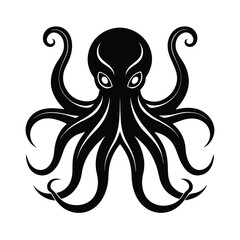 Elegant black and white octopus vector graphic for various creative design applications