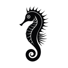 Obraz premium Silhouette of a graceful black seahorse isolated on a clean white background