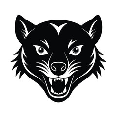Fierce panther head illustration in a bold black and white silhouette design