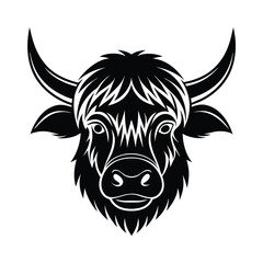 Intricate black and white yak head illustration suitable for logo design and emblematic uses