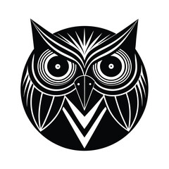 Vector illustration of a detailed owl head with geometric lines and decorative elements
